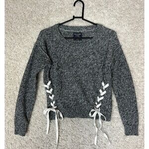 Abercrombie & Fitch Sweater Womens XS Pullover Gray Lace Tie Sides Cozy Lounge